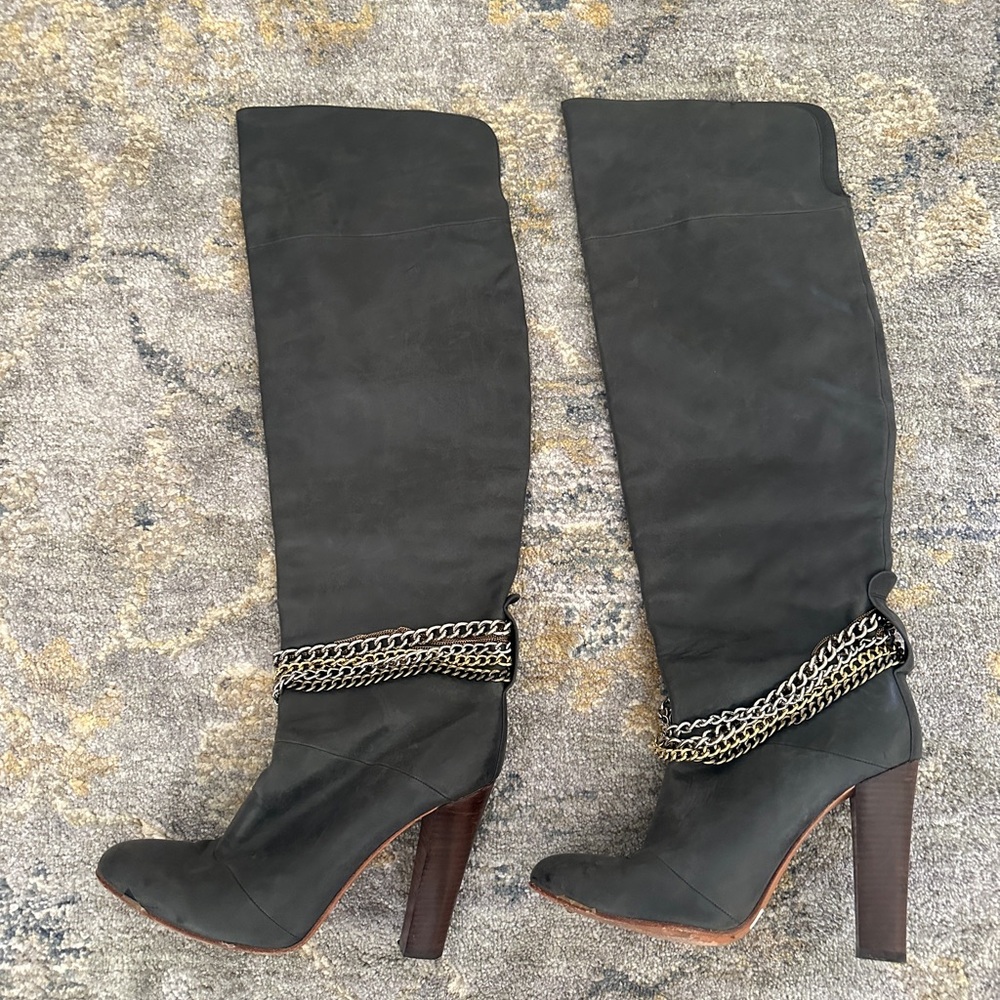 Chic Black Over the Knee Boots with Chain Accent